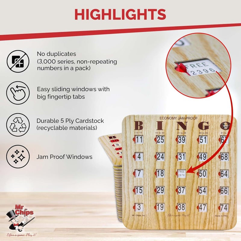 Mr Chips Jam-Proof Fingertip Slide Bingo Cards with Sliding Windows 50 Pack in Tan Style - Image 4